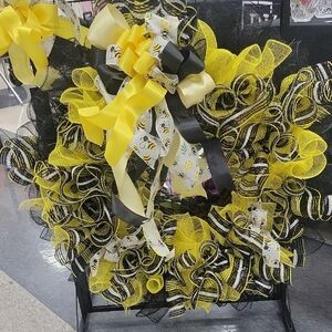Handcrafted Yellow & Black Decorative Wreath with Bee Ribbon